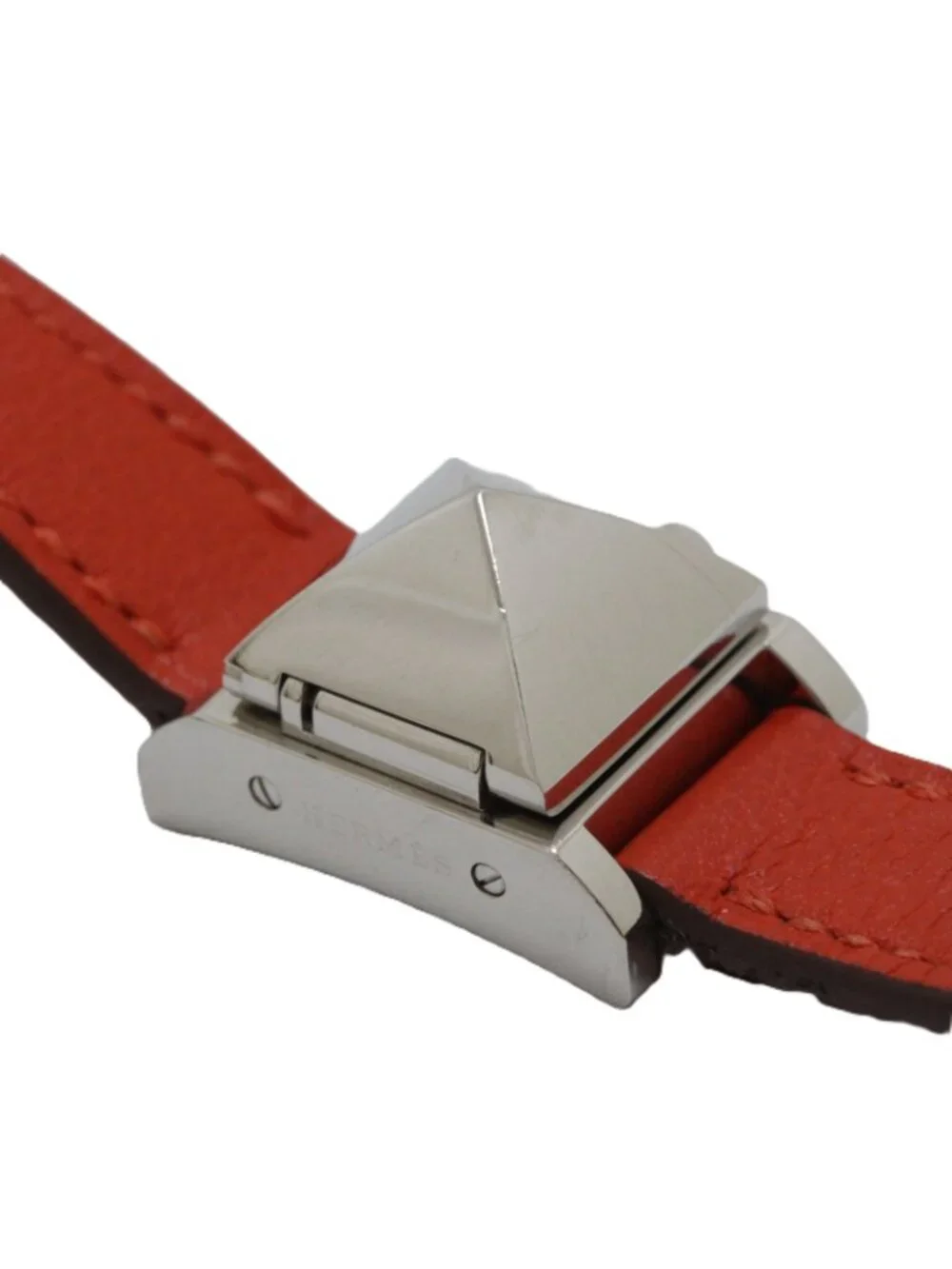 Hermes Medor Tour Watch SS Stainless Steel Leather Strap Silver Dial Quartz
